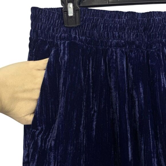 Gap Womens Velvet Pull On Wide Leg Pants Large Blue Palazzo Tuxedo Iridescent - Picture 2 of 7